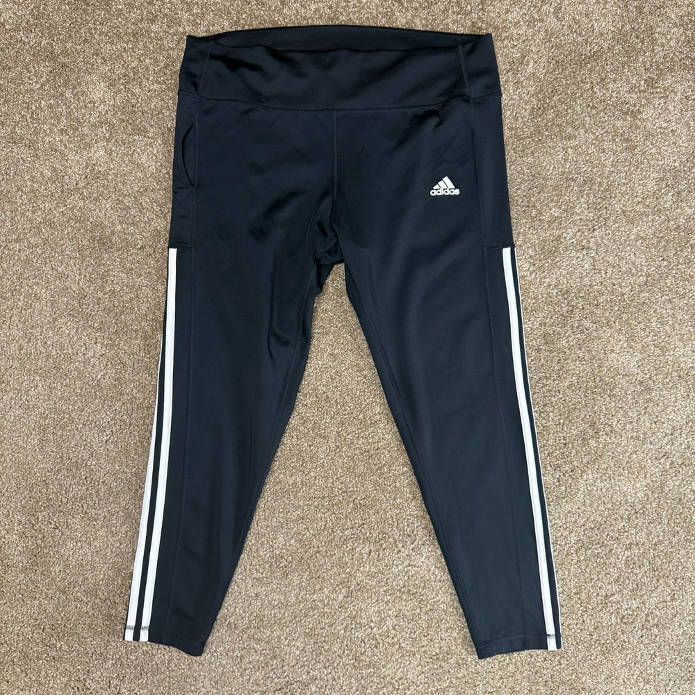 Adidas Aeroready Leggings Women 2XL Black 3 Stripe Stretch High Rise Gym Workout